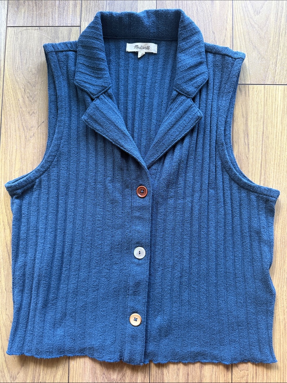 Madewell Navy Ribbed Terrycloth Sleeveless Button-Up - Medium